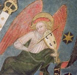 Músico de anjo tocando uma viola, detalhe do cofre da cripta