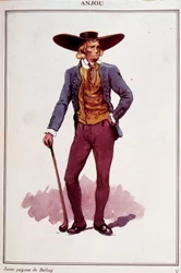 Trajes de camponeses de Anjou. Gravura do século XIX. Paris, Artes Decorativas