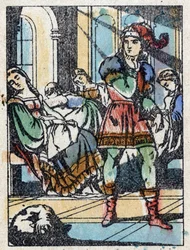 Ilustração anônima de "La belle au bois dormant", conto de Charles Perrault (1628-1703), escritor francês. Gravura em madeira de "Imaging Pellerin" - Epinal, sd. Final do século XIX.