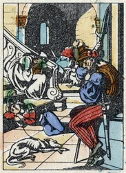 Ilustração anônima de "La belle au bois dormant", conto de Charles Perrault (1628-1703), escritor francês. Gravura em madeira de "Imaging Pellerin" - Epinal, sd. Final do século XIX.