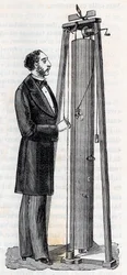 Aparelho de Arthur Jules Morin (1795-1880) para o estudo da queda dos corpos - Gravura em "Ciências trazidas às graças de todos - Física e química popular" por Alexis Clerc - Final do século XIX - Coleção privada