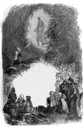 Aparição da Virgem Maria a Bernadette Soubirous (1844-1879) na gruta de Lourdes, Pirineus de Hautes (65)
