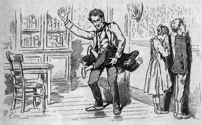 A aplicação de castigo por um professor a um aluno dissipa-se num penitenciário. Gravura na ilustre revista "La jeunesse".