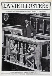 Aristide Briand na Bancada da Câmara (separação da Igreja e do Estado) - em "La Vie Illustrée" de 07/04/1905.