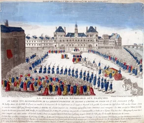 Chegada de Luís XVI ao Hôtel de Ville de Paris a 17 de Julho de 1789 - gravura