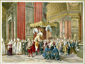 Chegada do Papa Pio IX (1835-1914) à sedia gestatoria na abertura do Primeiro Concílio Vaticano 8 de dezembro de 1869