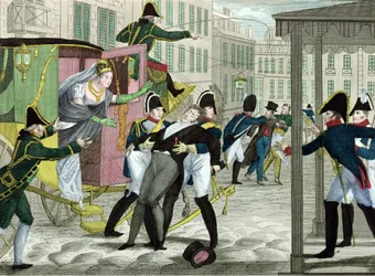 Assassinato de Carlos Fernando de França (1778-1820), duque de Berry, por Louis Louvel, em frente à casa de ópera na rue de Richelieu