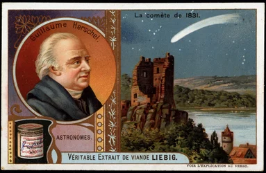 Astronomia: o cometa de 1831, com o retrato de William Herschel (Friedrich Wilhelm Herschel) (1738-1822) - Cromolitografia de Liebig