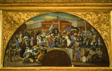 Leilão de peixe em Les Halles em Paris (pintura sobre tela)