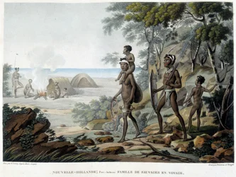 Família aborígene australiana em viagem