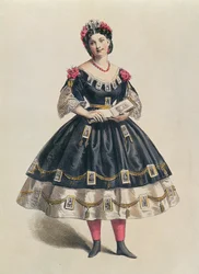 Vestido de baile decorado com cartes fotográficos de visita, c.1860