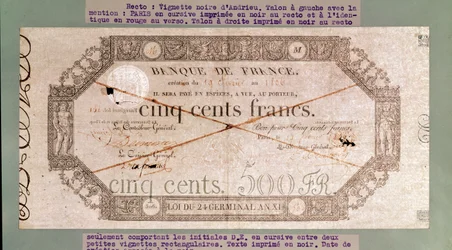 Nota de 500 francos do 24º Germinal do Ano XI de 1806 (tinta sobre papel)