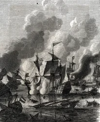 A Batalha de Lagos foi uma batalha marítima durante a Guerra dos Nove Anos em 27 de Junho de 1693 (gravura)