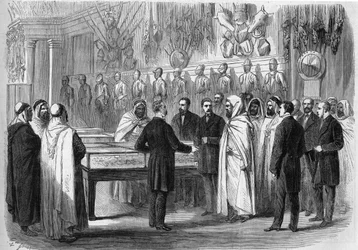 Ben Mahi Ed Din Abd El Kader (Abd El-Kader) (1808 - 1883) Emir Argelino visitando o Museu de Artilharia em 18 de julho