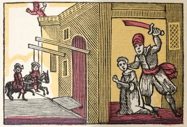 Barba Azul de Histórias ou Contos de Tempos Passados, contada por Mother Goose, With Morals, de M Perrault, pub. 1925 (impressão em xilogravura colorida à mão)
