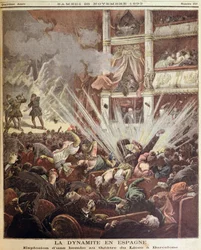 Explosão de bomba no Teatro Liceo, Barcelona, ilustração do Le Petit Journal, 25 de novembro de 1893