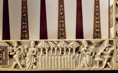 Fronteira de um tabuleiro de gamão retratando um par de amantes, 1415
