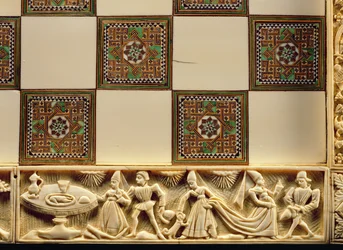 Fronteira de um tabuleiro de xadrez que retrata a vida cortês, 1415