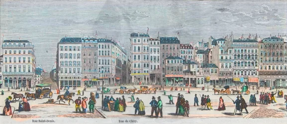 Boulevard Saint-Denis e Boulevard Bonne-Nouvelle - Rue Saint-Denis - Rue de Clery - Gravação em "Tableau-de-Paris" de Edmond Texier 1852