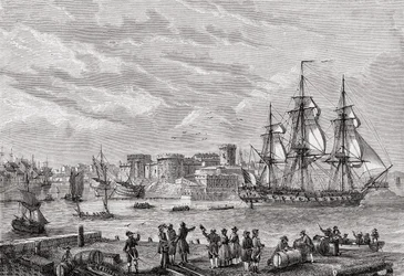 Brest em 1791, gravado por Breton, de "História da Revolução Francesa" por Louis Blanc (1811-82)