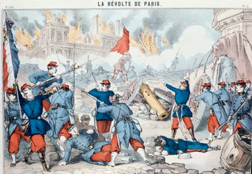 Incêndio e destruição da Câmara Municipal de Paris pelos comunistas, maio de 1871 (gravura de Epinal)