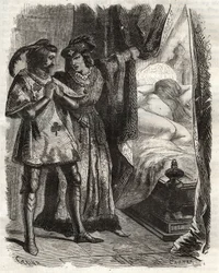 Ao levantar uma porta, mostrou ao marido a sua própria mulher deitada nua. Louis I de Valois Duke de Orleans (1372-1407), fez Raoul d