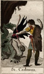 Cadmos (Kadmos ou Cadmus) matando o dragão (Cadmus lutando contra o dragão). De "Mythology of Youth" de Pierre Blanchard 1803.