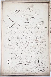 Caligrafia: Placa de letras maiúsculas, chamada de "grandes batardes", caligrafada em 5 de abril