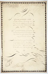 Caligrafia: Peça de recepção datada de 1737 por Andre Francois Roland.