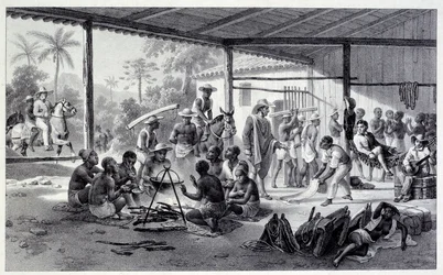 Acampamento de pessoas negras no Brasil. Gravura do século XIX. Chartres, Museu de Belas-Artes