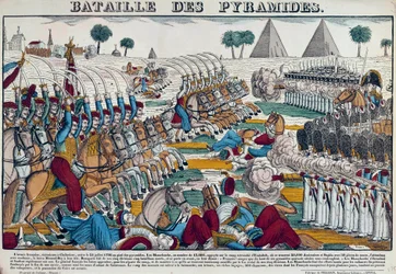 Campanha (Expedição) do Egito (1798-1801): Batalha do Egipto em 21/07/1798. Gravura do século XIX.