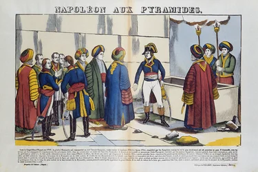 Campanha (Expedição) do Egito (1798-1801): Bonaparte Napoleão para as Pirâmides do Egipto em 1799. Foto de Epinal