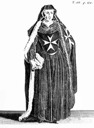 Canoness da Ordem de São João de Jerusalém durante o período de Rodes, ilustração de &39;Histoire et Costumes des Ordres Monastiques&39; por Pierre Helyot (1660-1716)