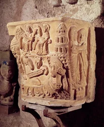 Capitel mostrando a Anunciação, a Visitação e a Natividade, século 12
