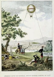 Aerostato cativo de Jean Marie Joseph (Jean-Marie-Joseph) Coutelle (1748-1835), antes de Mainz assiegee