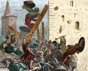 Captura de Carcassonne durante a cruzada contra os Albigeers em agosto de 1209. Gravura em "Histoire De France En Cent Paintings de Paul Lehugeur "1891