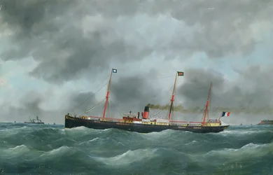 Navio a Carga que Voa a Bandeira da Companhia Peninsular de Le Havre