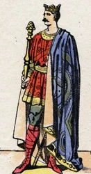 Dinastia Carolíngia: Retrato de Carlos II, o Careca (823-877), Rei dos Francos de 840 a 877. Imagem epinal do final do século XIX. Coleção particular.