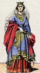 Dinastia Carolíngia: Retrato de Emma da França (894-934) esposa de Raoul da França (v. 890-936). Imagem epinal do final do século XIX. Coleção particular.
