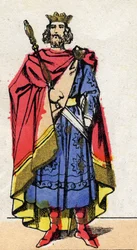 Dinastia Carolíngia: Retrato de Lothaire (941-986), Rei dos Francos de 954 a 986. Imagem epinal do final do século XIX. Coleção particular.