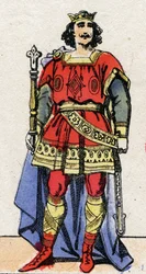 Dinastia Carolíngia: Retrato de Luís II, o Begue (846-879), Rei dos Francos de 877 a 879. Imagem epinal do final do século XIX. Coleção particular.