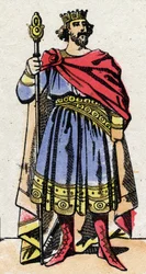 Dinastia Carolíngia: Retrato de Raul de França (ou Rodolfo, v. 890-936) rei dos Francos de 923 a 936. Imagem epinal do final do século XIX. Coleção particular.