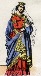 Dinastia Carolíngia: Retrato de Richarde Swabian (841-v. 896) Rainha dos Francos esposa de Charles III Le Gros (839-888). Imagem epinal do final do século XIX. Coleção particular.