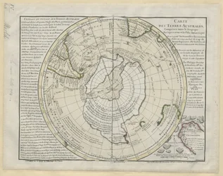 Mapa dos Territórios do Sul entre o Trópico de Capricórnio e o Polo Antárctico...no mapa de M. de Lozier Bouvet, de P. Buache