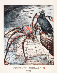 Cartoon sobre a Entente cordiale em 1915 - cartaz da cidade de Paris.