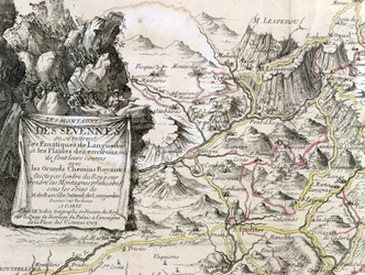 Cartouche de um mapa da região de Cevennes, 1703