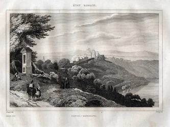 Castel Gandolfo - Gravura de "Pitoresca Itália" de M. de Norvins, Ch. Nodier 1834-1836.
