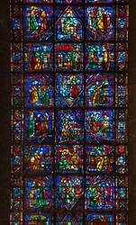 Catedral de Chartres, vitral: vida de santo Fulbert, eveque de chartres no detalhe do século XI