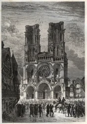 Cathedrale Notre-Dame (Notre Dame) de Laon (1150-1180), Aisne - Catedral de Laon - gravura de "L