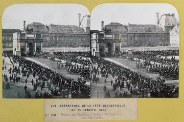 Celebração da Indústria nas Tulherias, Place du Carrousel, Paris, vista estereoscópica, 25 de janeiro de 1863